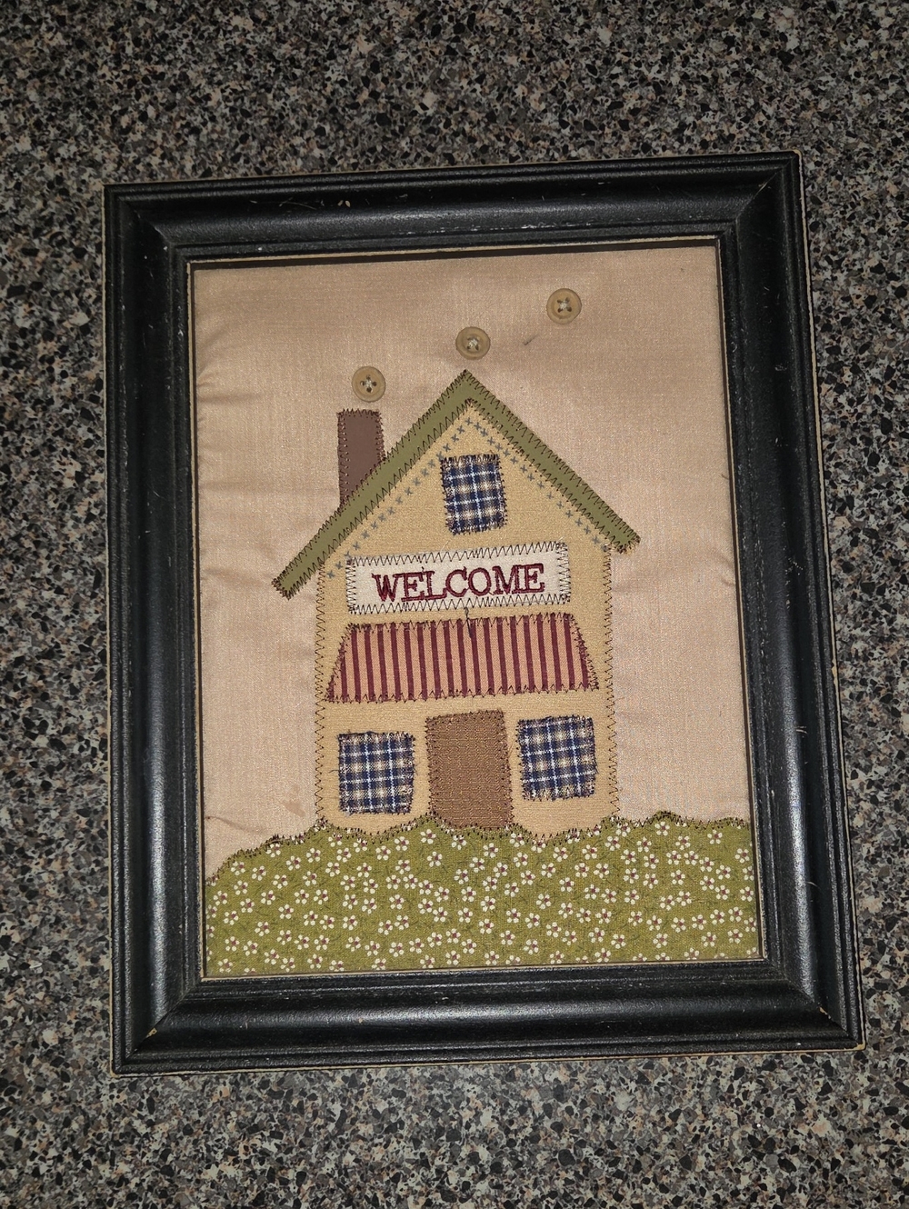 Framed Welcome Appliqué House Wall Art - Neutral & Olive